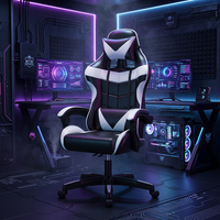 Chaise de Gaming Ergonomique en Cuir PU, Dossier Haut Inclinable, Pivotante, Réglable, avec Vérin à Gaz 2 Positions, Fonction Massage, Chaise PC Moderne