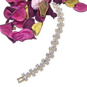 Gold Plated Tennis <b>Bracelet</b> With Princess Cut <b>Crystal</b> Rhinestones For Women Wedding Party Wear Classic Style - Product Image 2