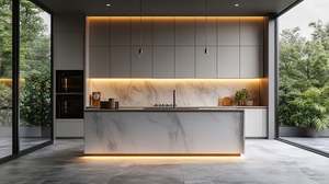 Meuble de cuisine complet sur mesure avec plan de travail en quartz, simple et élégant, pour la décoration de la cuisine - Product Image 2