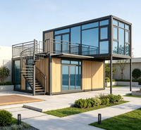 Tienda Modular de Dos Pisos en Contenedor, Techo de Madera y Vidrio con Terraza y Escalera para Kiosco de Exhibición