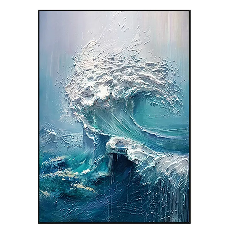 Luxury extremely simple texture wave custom large frame hand painted wall art print