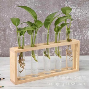 Wooden Stand With Transparent Glass Tubes 16cm X 12.5cm For Hydroponic <b>Plants</b> Small Size Vase Decor - Product Image 2