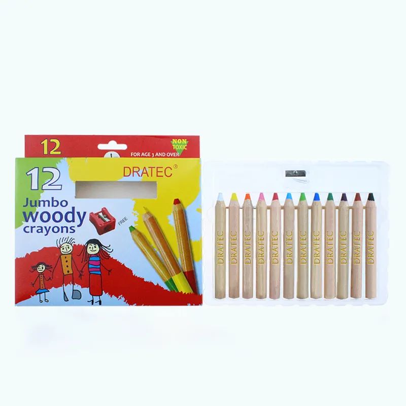 गैर विषैले कस्टम लोगो 6/12/24/48 रंग जंबो लकड़ी पेंसिल क्रेयॉन पानी के रंग का crayons के साथ कस्टम लोगो में बॉक्स