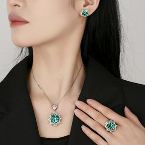 Minimalist Fashion Jewelry Eco-friendly Copper 14*14MM/12*12MM Green Zircon Pendant Necklace <b>Set</b> for Women Everyday Style - Product Image 6