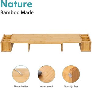 Double moniteur <span class=keywords><strong>2022</strong></span> bois bambou pour ordinateur, moniteur avec 3 écrans, support pour ordinateur portable avec organisateur de rangement - Product Image 2
