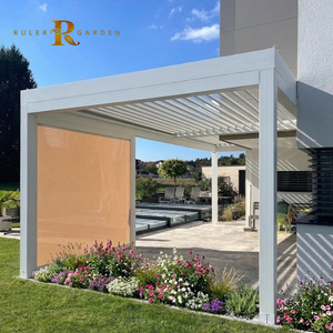 Pergola Bioclimatique Moderne Blanche Robuste à Toit Rabattable pour Patio, Jardin et Allée, en Aluminium, Fixation Murale, avec Toit Réglable - Product Image 1