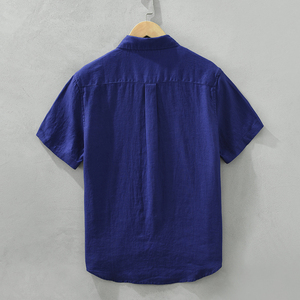 Vendita calda <span class=keywords><strong>Camicia</strong></span> Casual a maniche corte da uomo in cotone traspirante in <span class=keywords><strong>lino</strong></span> <span class=keywords><strong>arancione</strong></span> personalizzato con Logo ampio Button up camicie - Product Image 5