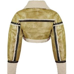 Nouvelle veste courte en cuir PU pour femme, style streetwear, avec col en fourrure, coupe ample, chaude et élégante, pour l'hiver - Product Image 3