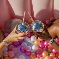 2024 Vente Chaude 600ml Disque Boule Bouteille Rose Cowgirl En Plastique Disco Ball Tasses À Boire Partie Tasse Disco Ball Tasse Avec Paille