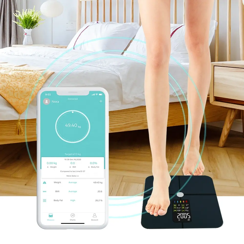 חכם App בקנה מידה דיגיטלי אלחוטי להתחבר מדידה אלקטרוני לשקול חכם גוף שומן סולמות