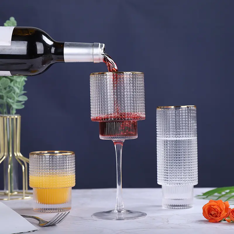 Groothandel Transparant Reliëf Rode Wijn Glas Beker