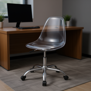 Silla de Oficina Acrílica Transparente sin Brazos, Altura Ajustable, Base Giratoria Cromada, Diseño Contemporáneo - Product Image 2