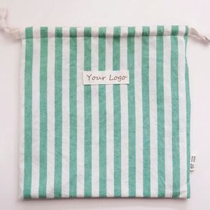 Wholesale Customized Stripe Pattern Biodegradable 100% Cotton Muslin <b>Dust</b> <b>Bag</b> Small Canvas Pouch with Woven Label - Product Image 2