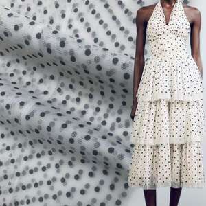 100% poliestere classico a pois Tulle bianco tessuto di pizzo leggero morbido traspirante per le donne - Product Image 1
