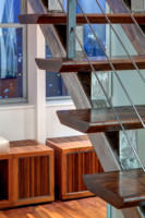 Rampe d'escalier en bois CBMmart avec mains courantes en acier inoxydable pour escaliers à double poutre en bois