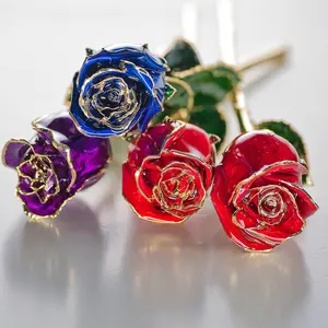 Manufacture supply gold plated roses natural rose with stem for gifts eternal fresh for Valentine's Day Christmas gifts