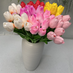 Fleur artificielle en forme de tulipe en caoutchouc souple, <span class=keywords><strong>tige</strong></span> flexible, pour décoration intérieure et extérieure, fleurs en soie au toucher réel, vente en gros - Product Image 2