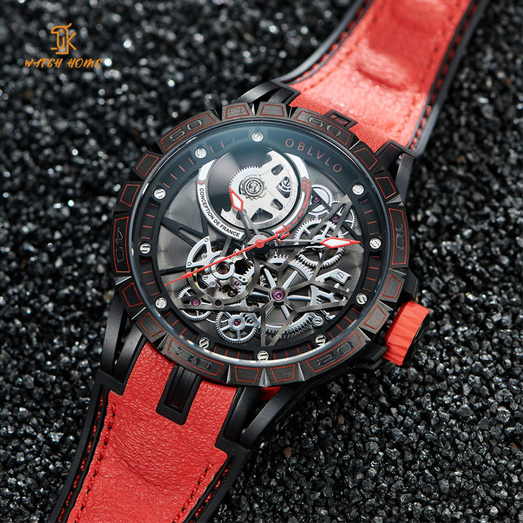47Mm Opwindbare Bloot Gmt Locomotief Mechanisch Horloge Zwart En Rood Auto  Pols Tandwiel Trein Onder Mechanische Horloge Internals