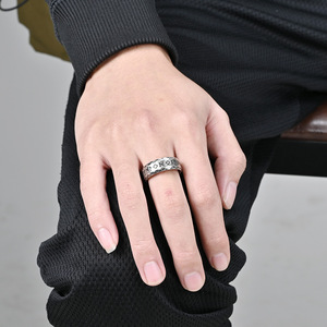 Nordic vintage distressed Viking script <b>titanium</b> steel <b>ring</b> for men, runic cultural symbol index finger <b>ring</b>, tourist souvenir - Product Image 3