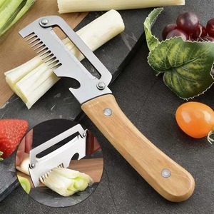 Éplucheur de légumes 3-en-1 en acier inoxydable avec manche en bois, éplucheur de fruits et de pommes de terre avec ouvre-bouteille, outils de cuisine pour éplucher et cuisiner - Product Image 1