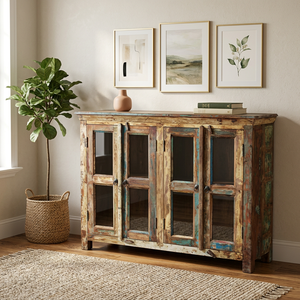 Aparador Rústico Vintage de Madera Reciclada con 4 Puertas, Mueble de Almacenamiento para Sala de Estar, Comedor o Cocina - Product Image 1