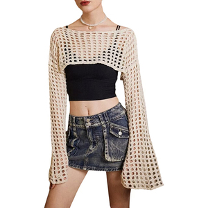 Top de Punto Personalizado de Manga Larga con Malla para Mujer, Top Corto Sexy con Aberturas Estilo Y2K - Product Image 3