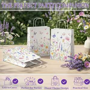 Bolsas de Regalo con Asas para Fiestas de Jardín con Diseño de Flores Silvestres y Mariposas, Decoraciones para Invitados en Fiestas de Primavera - Product Image 4