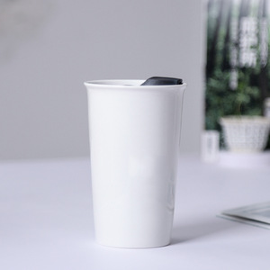 แก้วเซรามิกสองชั้น สีขาว ฝาปิดแบบเลื่อน แก้วน้ำเก็บอุณหภูมิ แก้วน้ำสำหรับเดินทาง แก้วน้ำสำหรับสำนักงาน ชุดของขวัญ - Product Image 1