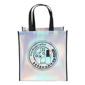 Sac fourre-tout en non-tissé personnalisé avec logo imprimé, taille personnalisée, argenté brillant, effet laser - Product Image 1