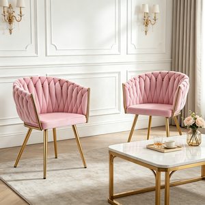 Sillón de Terciopelo Tejido a Mano de Alta Gama con Patas de Metal Dorado para Sala de Estar, Hogar o Apartamento - Product Image 6