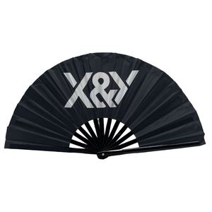Custom Logo Printing 33cm <b>Large</b> Polyester Satin Bamboo <b>Fan</b> Traditional Folk Art Style with Carved Rainbow and Gay Pride Design - Product Image 2