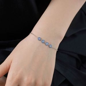 Dylam Supernatural Belief Fine Jewelry <b>Solid</b> Sterling Silver Link Chain Four Blue 5A Cubic Zirconia Evil Eyes Roundel Bracelet - Product Image 4