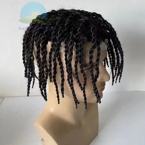 Marley torsadé tressage cheveux hommes noirs toupet 100% indien morceau de cheveux humains 0.06 pu avec un seul toupet de cheveux noués - Product Image 5
