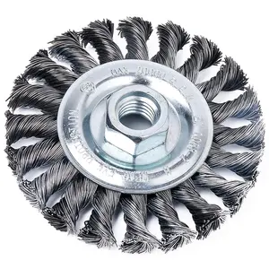 4Inch Wire Wheel Brush Knotted Twist Wire Wheel Twist Knotted Carbon Steel 5/8-11UNC Thread Arbor for Grinder