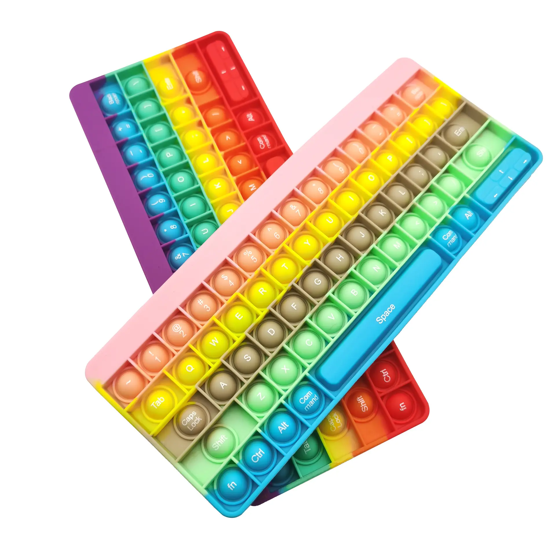 New Rainbow Silicone Desktop Keyboard Push Bubble Autism Stress Pack Poppings Its Fidget Toys Set Keyboard