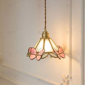 ShareDon Stained Glass Pendant <b>Light</b> Butterfly Design Retro Style E26 Single Head <b>Chandelier</b> - Product Image 2