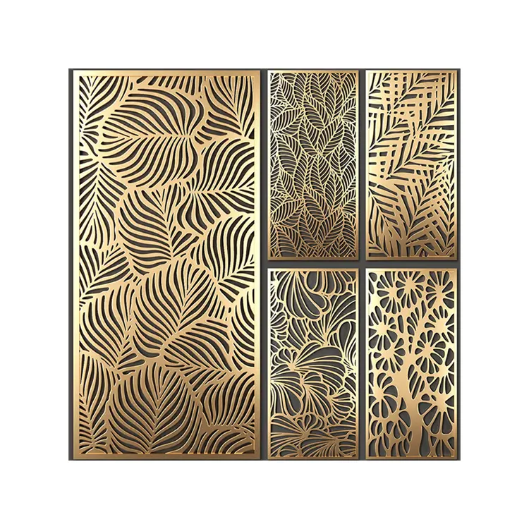 Custom Laser Cut Gold Metal Carved Panel Outdoor Metal Screen Engraved Panels Curtain Wall Cladding Architectural Facade