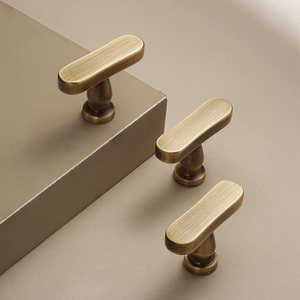 Solid Brass T Shape Cabinet Handle <strong>Gold</strong> <strong>Drawer</strong> <strong>Pulls</strong> for Kitchen Bathroom Furniture Brushed Modern T Bar Handle Single Hole <strong>Pull</strong> - Product Image 2