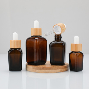 Frascos cuentagotas cuadrados de vidrio ámbar cosmético 10ml a 100mL Contenedores de aceite de esencia recargables con gotero - Product Image 1