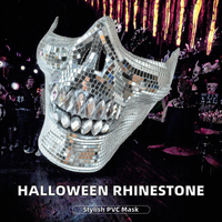 Masque d'Halloween en PVC mosaïque miroir, tête de mort, scintillant, couvre-visage complet pour fête costumée, cosplay