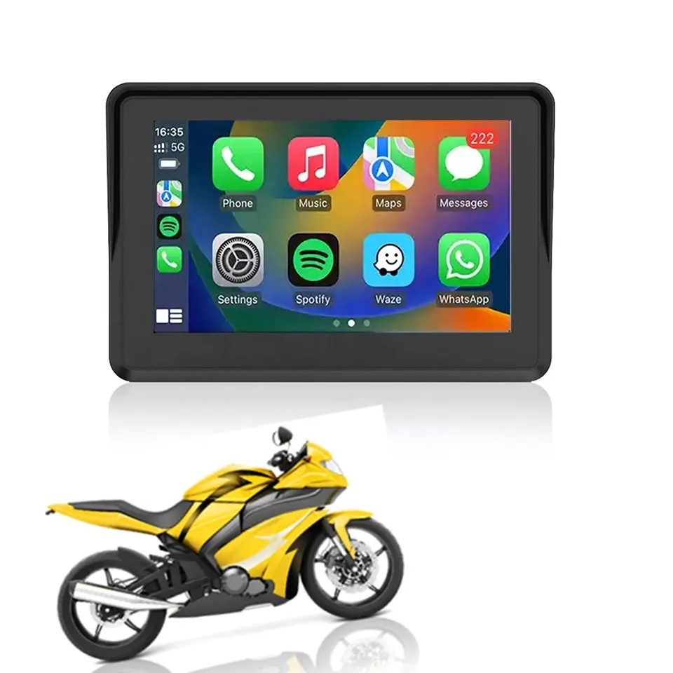 Azton xe máy 5 inch không dây Apple Carplay hiển thị Android điện thoại tự động gương liên kết không thấm nước Màn hình cảm ứng GPS navigation