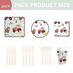 DAMAI - Juego de Vajilla Desechable de Papel con Diseño de Granja para Fiesta de Cumpleaños, Platos, Servilletas y Vasos para Niños - Product Image 6