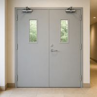 Porte coupe-feu en acier à barre anti-panique, vente directe usine, porte de sécurité ignifugée commerciale en métal