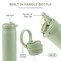 Bouteille d'eau isotherme OEM 750 ml en acier inoxydable avec couvercle coulissant facile et paille, garde le froid 24H