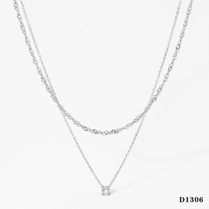 Collier élégant à double couche avec pendentif en zircon pour femme, en acier inoxydable électroplaqué, style tendance, couleur inaltérable - Product Image 2