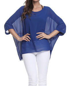 SY447 blusas de chifón sueltas informales para mujer, funda de <span class=keywords><strong>manga</strong></span> de murciélago con protección solar Vintage, estampado por sublimación, murciélago ligero - Product Image 2