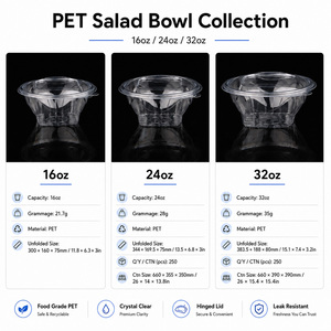 Envases Redondos Desechables de PET para Alimentos, con Logotipo Personalizado, de 24 oz, Tipo Clamshell, con Tapa, para Exportación - Product Image 5