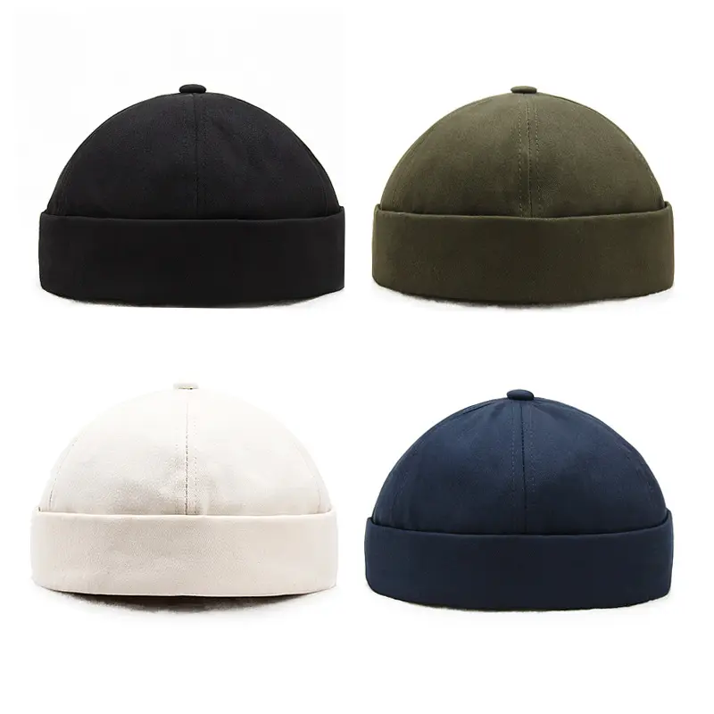 Men's Spring and Summer Sailor Hat Without Eaves Flanging Landlord Hat Pure Cotton Brimless Baseball Cap With Vintage