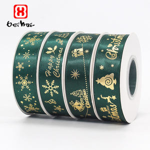 Bei hai pita hadiah 1 inci Foil emas dicetak pita Logo pita Natal untuk kemasan - Product Image 2