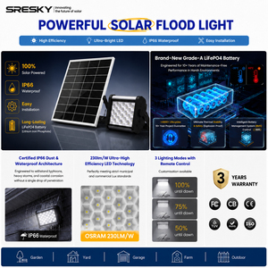 ไฟสปอร์ตไลท์ LED พลังงานแสงอาทิตย์ SRESKY 40W 60W 80W มาตรฐาน IK08 ติดตั้งได้ตั้งแต่พลบค่ำถึงรุ่งเช้า ตัวเรือนอะลูมิเนียม ใช้ได้ในวันที่ฝนตก เกรดเชิงพาณิชย์ - Product Image 2